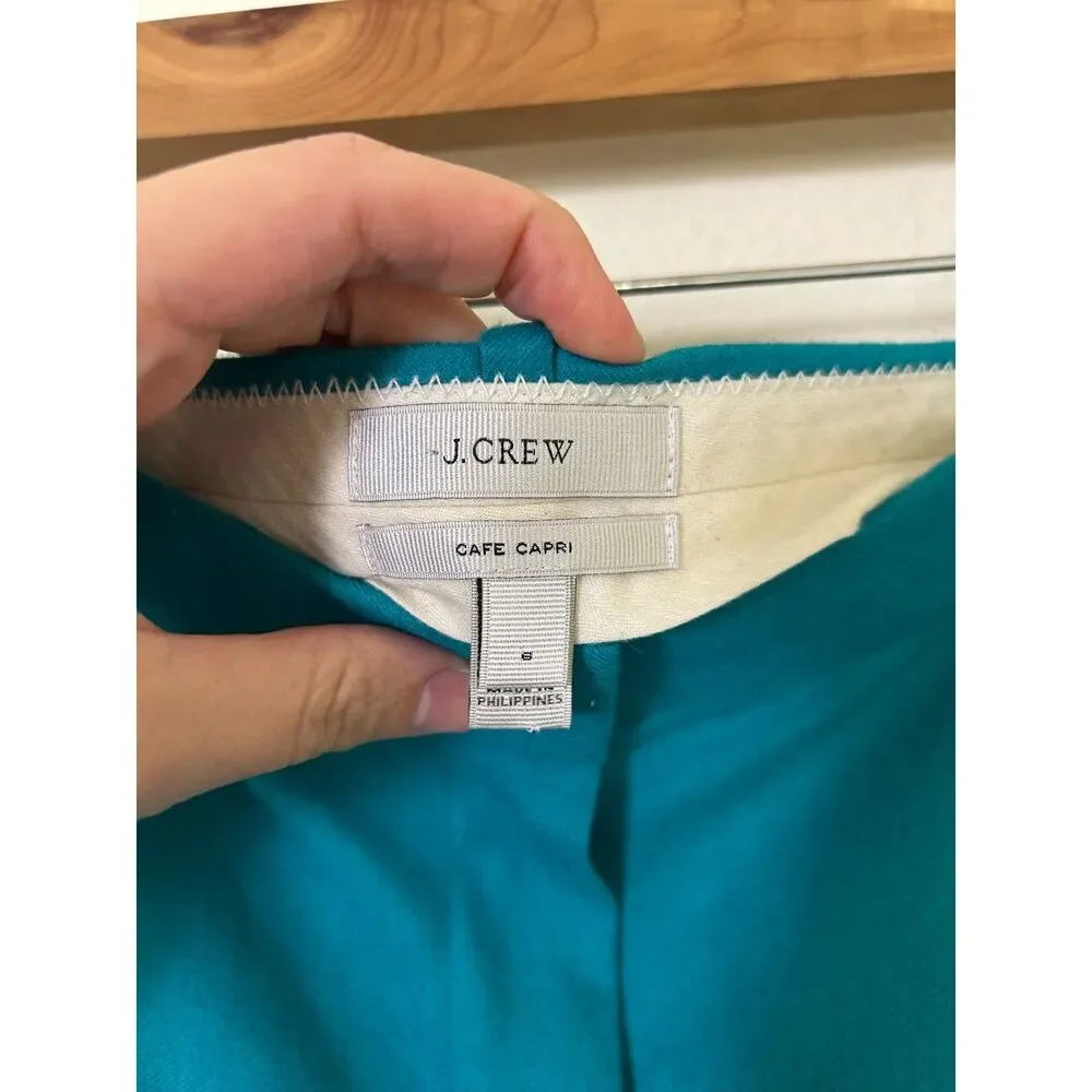 J Crew Cafe Capri 100% Wool Pants women's 6 Cuffed Cropped blue turquoise spring